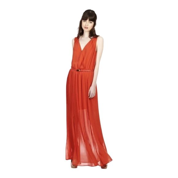 OasisWomen's Red Pleated Maxi Dress / Red Pleated Flare In‎ Sz 14 - Picture 7 of 16